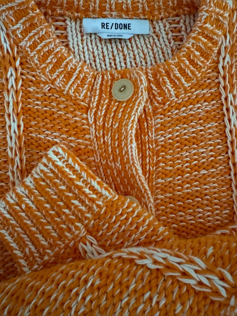 RE/DONE Cable Knit 100% Cotton Cropped Cardigan / Orange Cream / Size Medium
